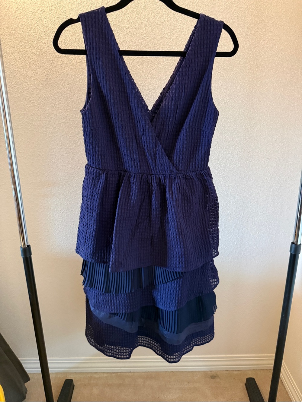 Anthropologie Deep Navy Textured Tiered Peplum Dress